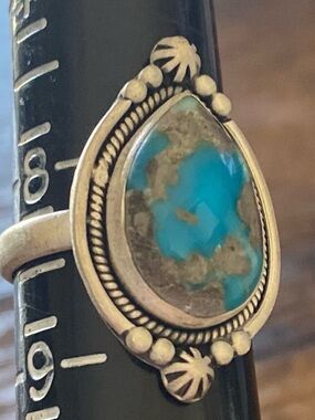 Catlina Turquoise Set In Adjustable Sterling Silver Covered Back Setting Ring